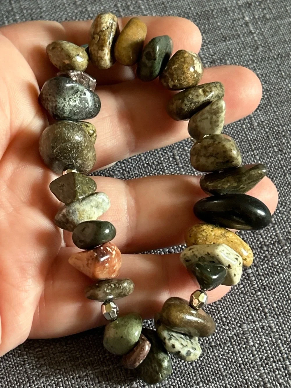 Natural Riverstone & Silver Stretch Bracelet